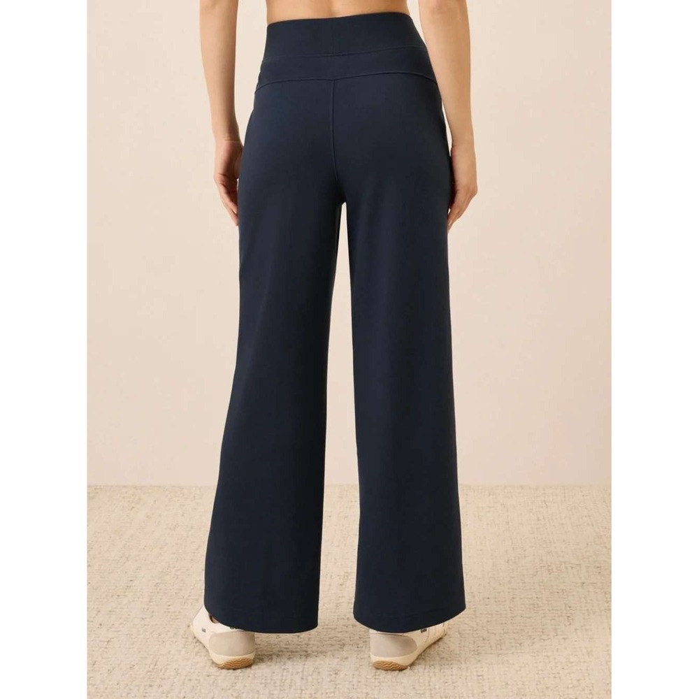 Pact Organic Airplane Pintuck Wide Leg Pants Navy Blue Cotton Cropped Medium - Picture 2 of 9